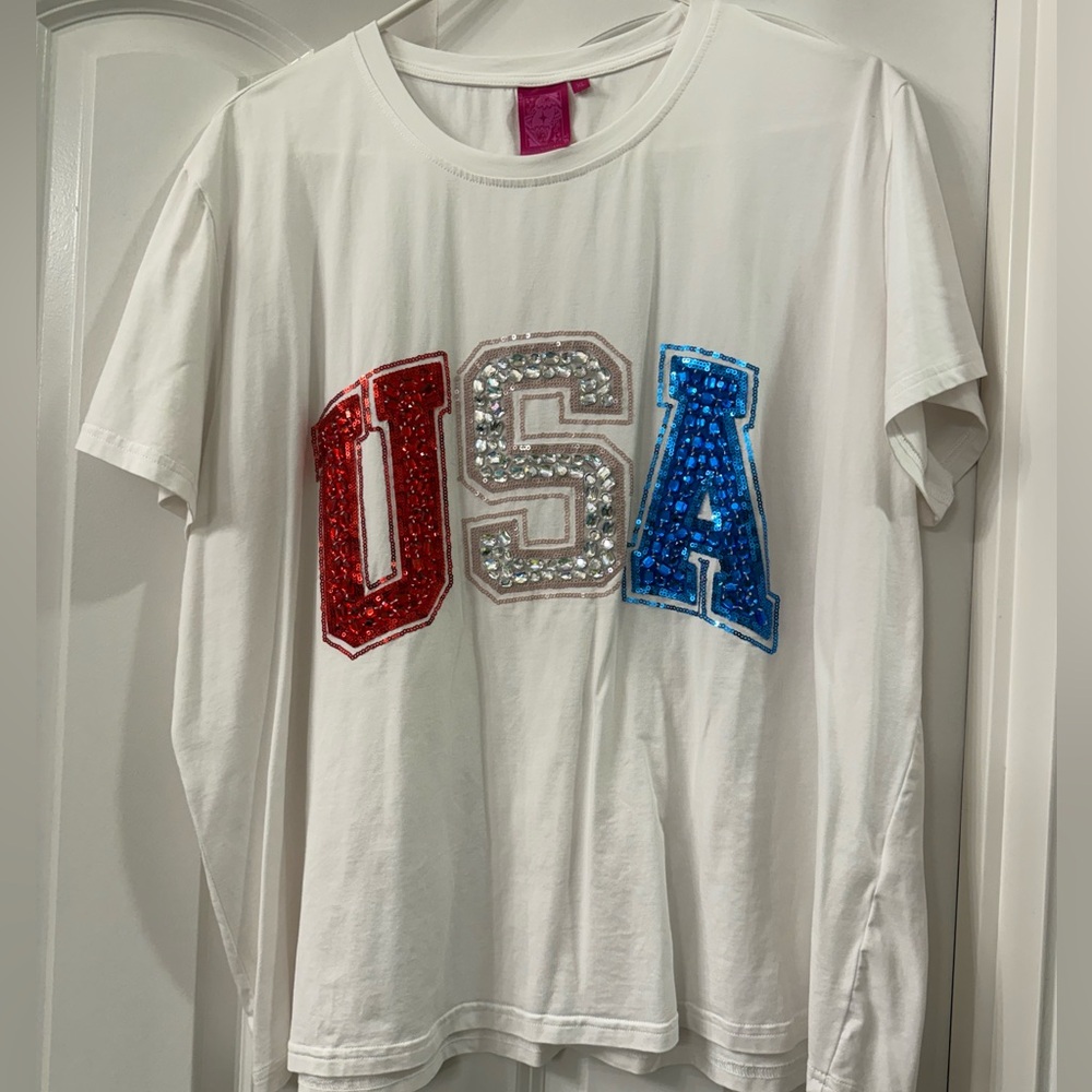 Queen of Sparkles USA Rhinestone Tee XL
